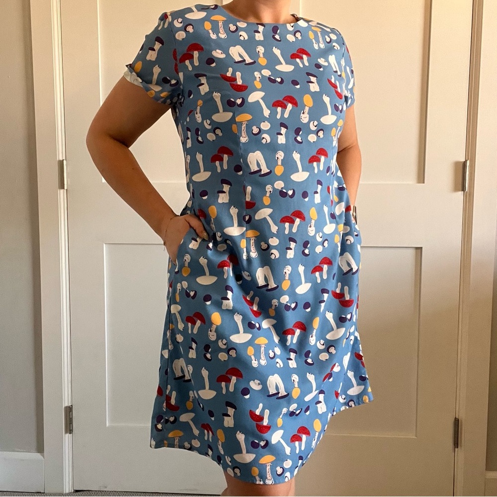 Sm wardrobe Blue Mushroom Print Midi Dress Size Large